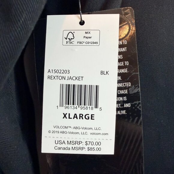 NWT Volcom Rexton Hooded Jacket Men's Size XL Black Grey Casual Streetwear - Picture 9 of 15